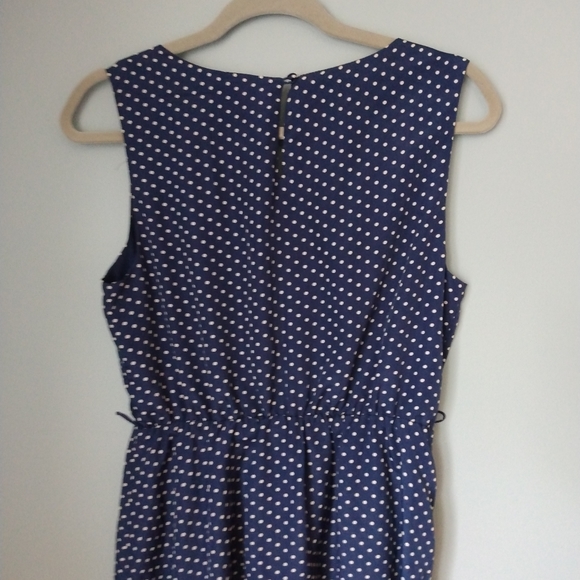 Navy Dress with White Polka Dot Sleeveless Lined - Picture 4 of 5